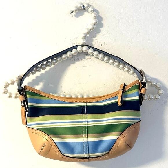NWT Vintage COACH #9514 Colorful Striped Mini Hobo Bag Canvas & Leather - Picture 1 of 13
